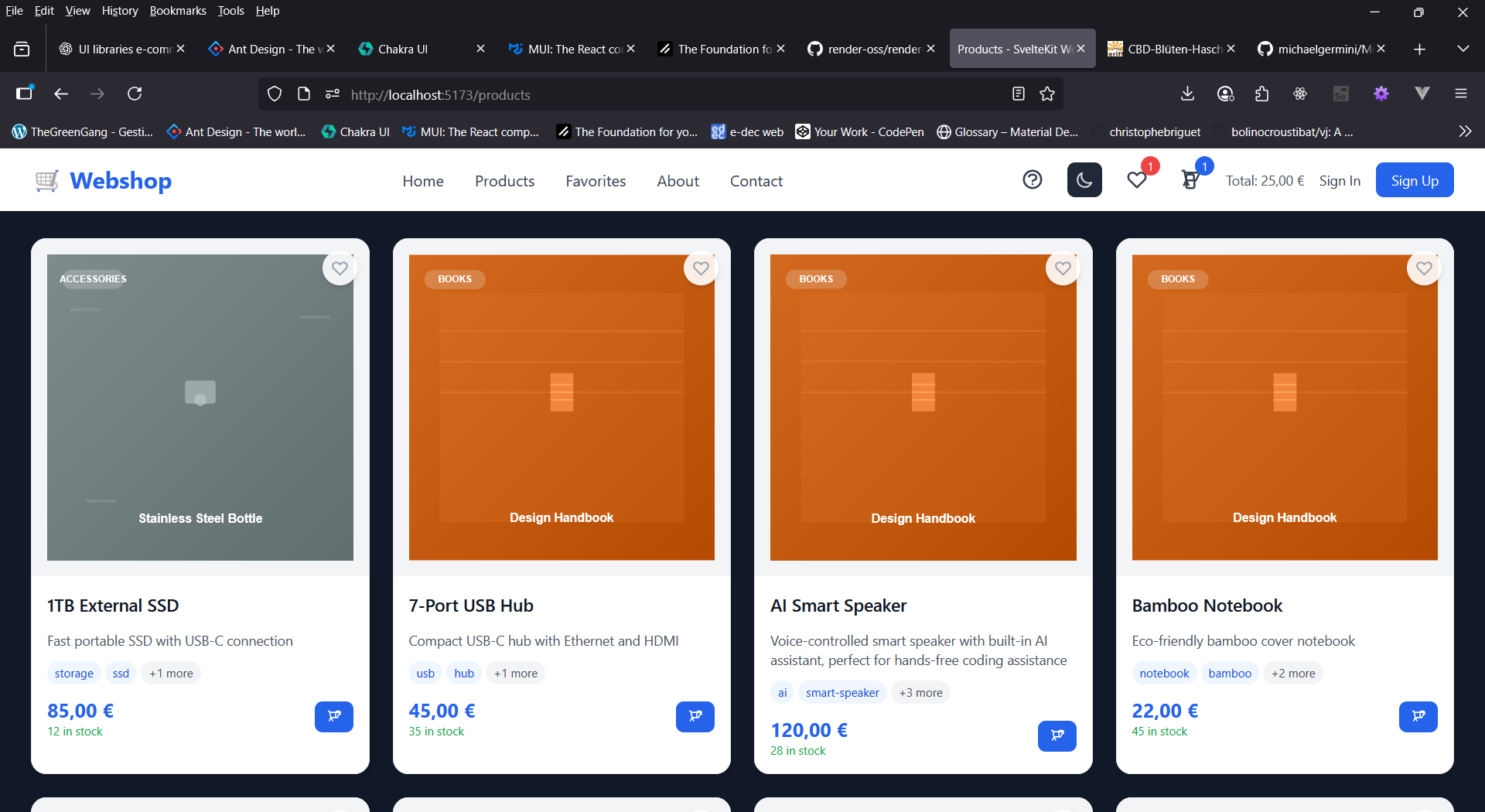 Featured products showcase on homepage