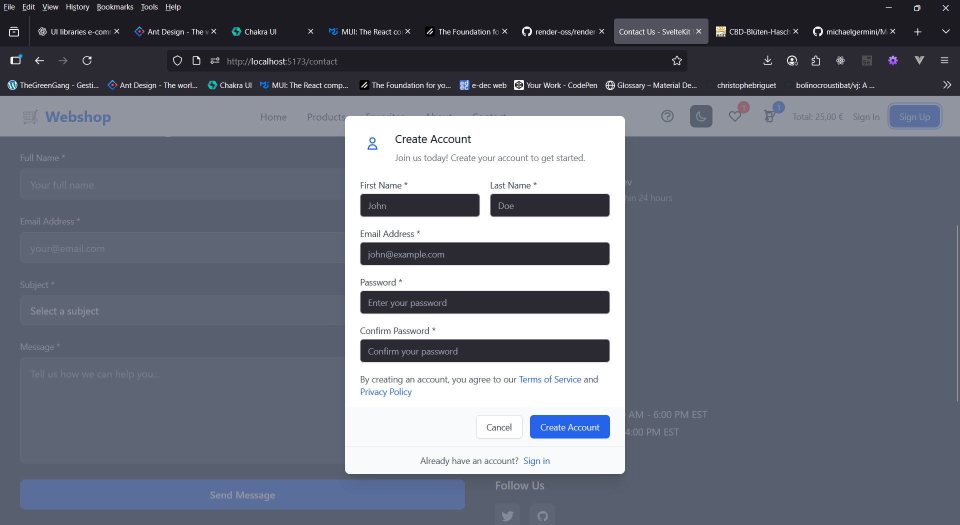 Login and registration interface